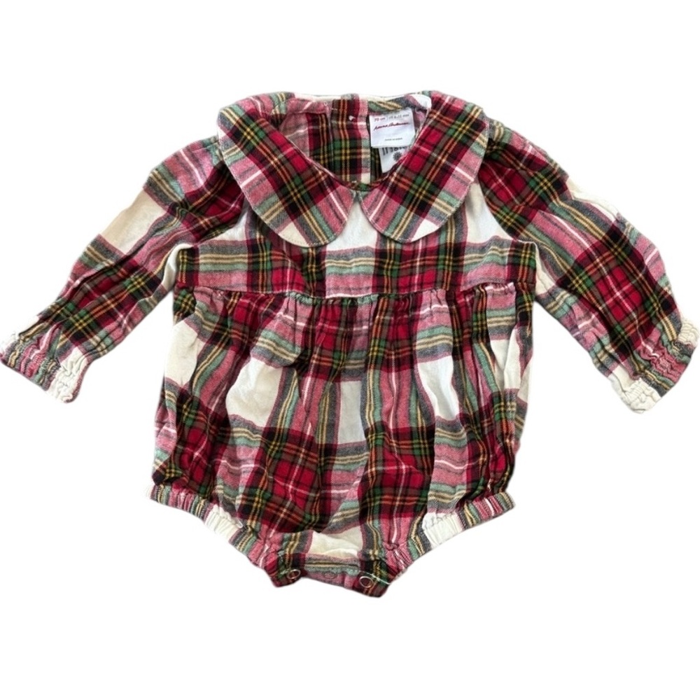 Hanna Andersson Red and Green Plaid Holiday Bodysuit, 6-12 Months Christmas